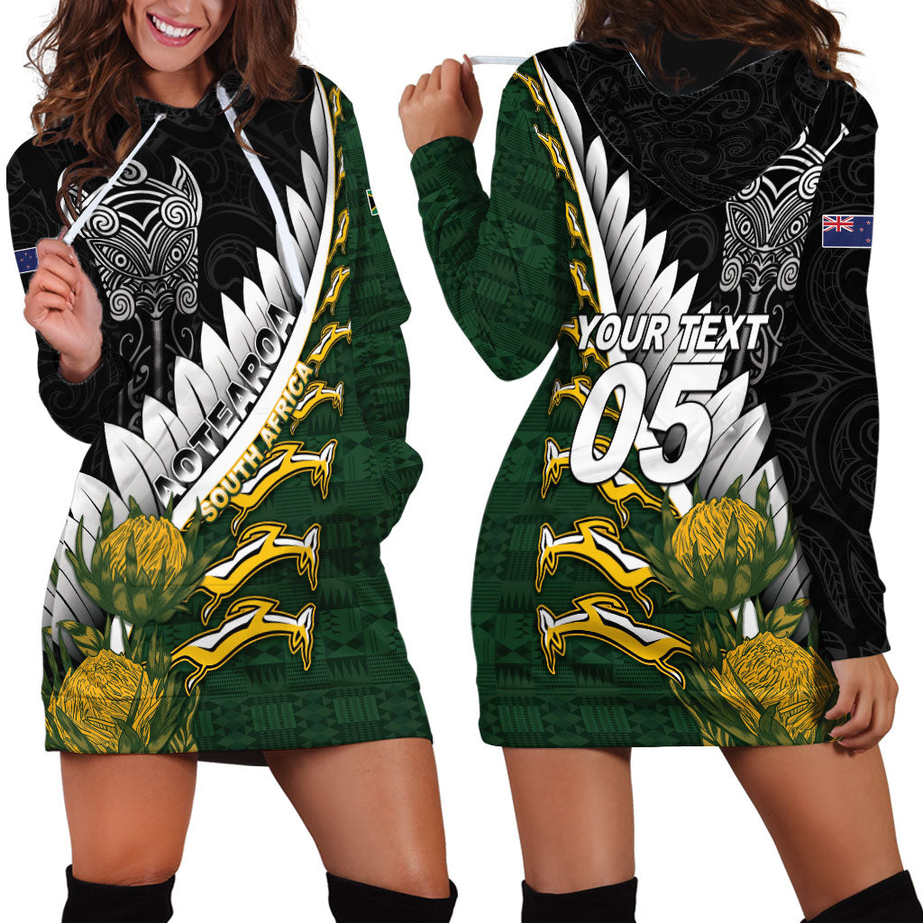 Custom Rugby New Zealand And South Africa Hoodie Dress Silver Fern With Springboks
