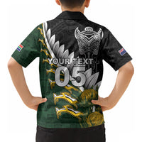 Custom Rugby New Zealand And South Africa Kid Hawaiian Shirt Silver Fern With Springboks