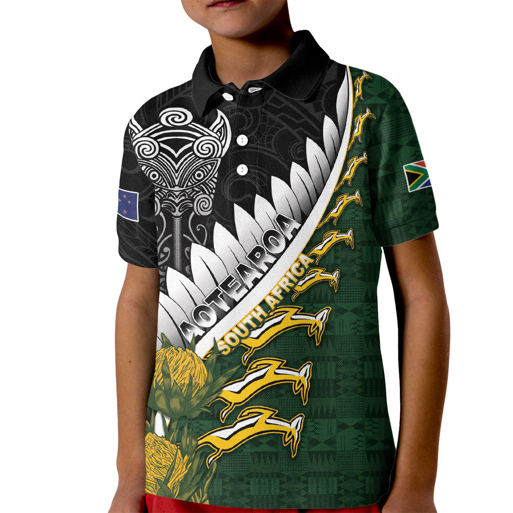 Custom Rugby New Zealand And South Africa Kid Polo Shirt Silver Fern With Springboks