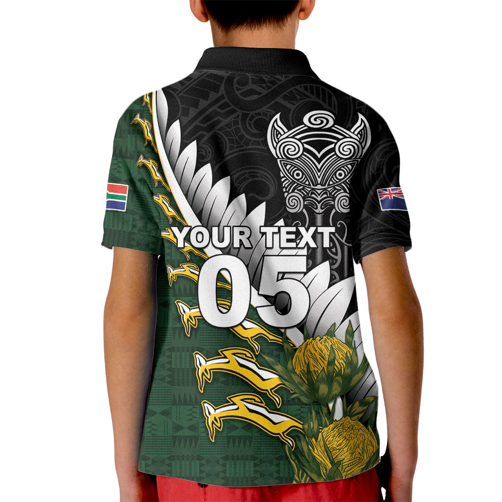 Custom Rugby New Zealand And South Africa Kid Polo Shirt Silver Fern With Springboks