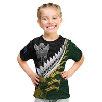Custom Rugby New Zealand And South Africa Kid T Shirt Silver Fern With Springboks