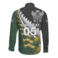 Custom Rugby New Zealand And South Africa Long Sleeve Button Shirt Silver Fern With Springboks