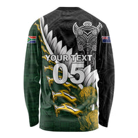 Custom Rugby New Zealand And South Africa Long Sleeve Shirt Silver Fern With Springboks