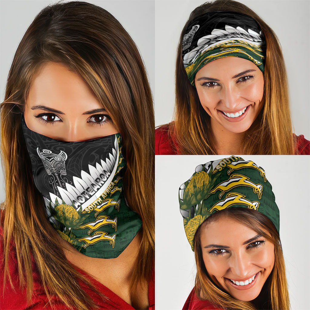 Rugby New Zealand And South Africa Neck Gaiter Silver Fern With Springboks LT05 - Polynesian Pride