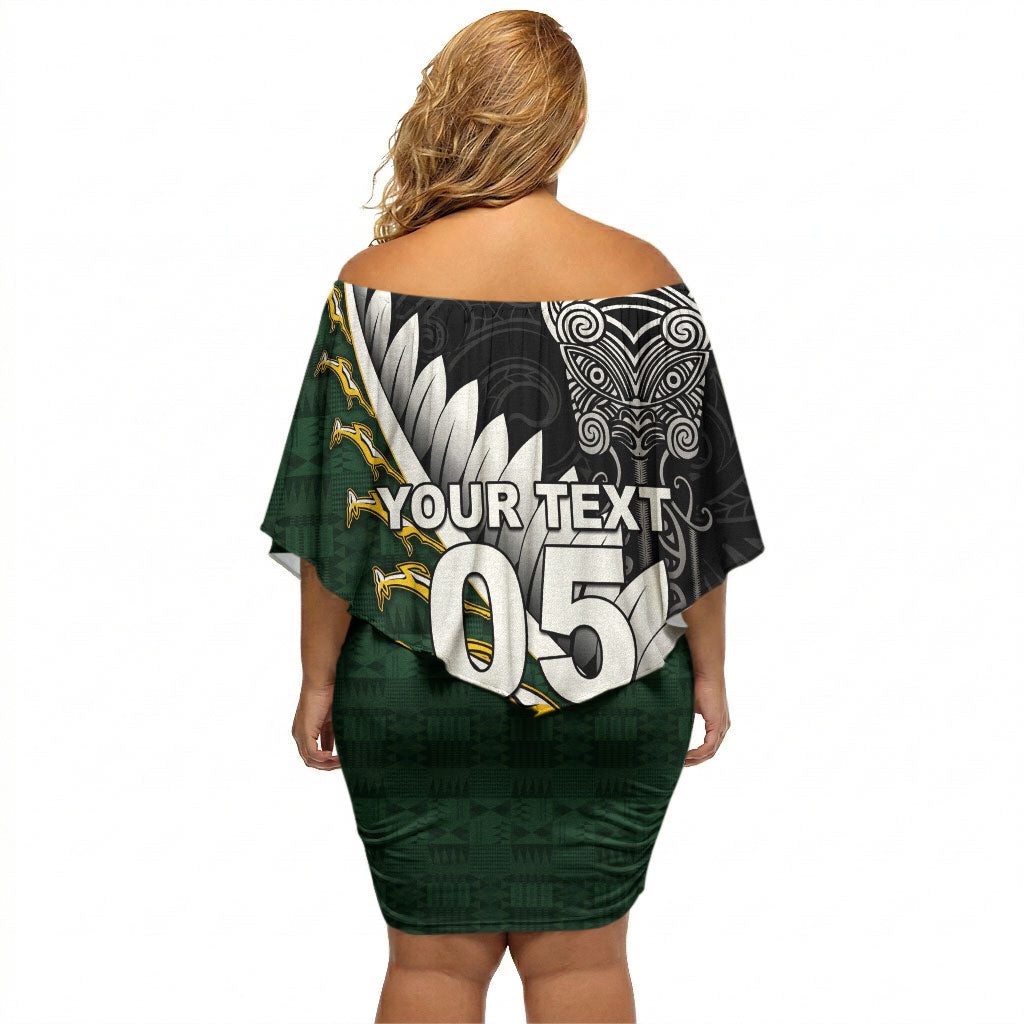 Custom Rugby New Zealand And South Africa Off Shoulder Short Dress Silver Fern With Springboks