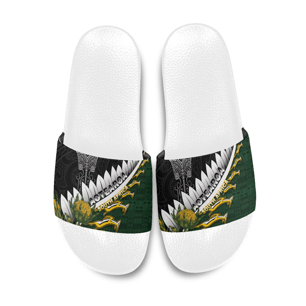 Rugby New Zealand And South Africa Slide Sandals Silver Fern With Springboks
