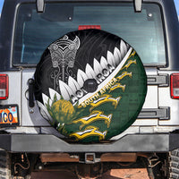 Rugby New Zealand And South Africa Spare Tire Cover Silver Fern With Springboks LT05 Black - Polynesian Pride