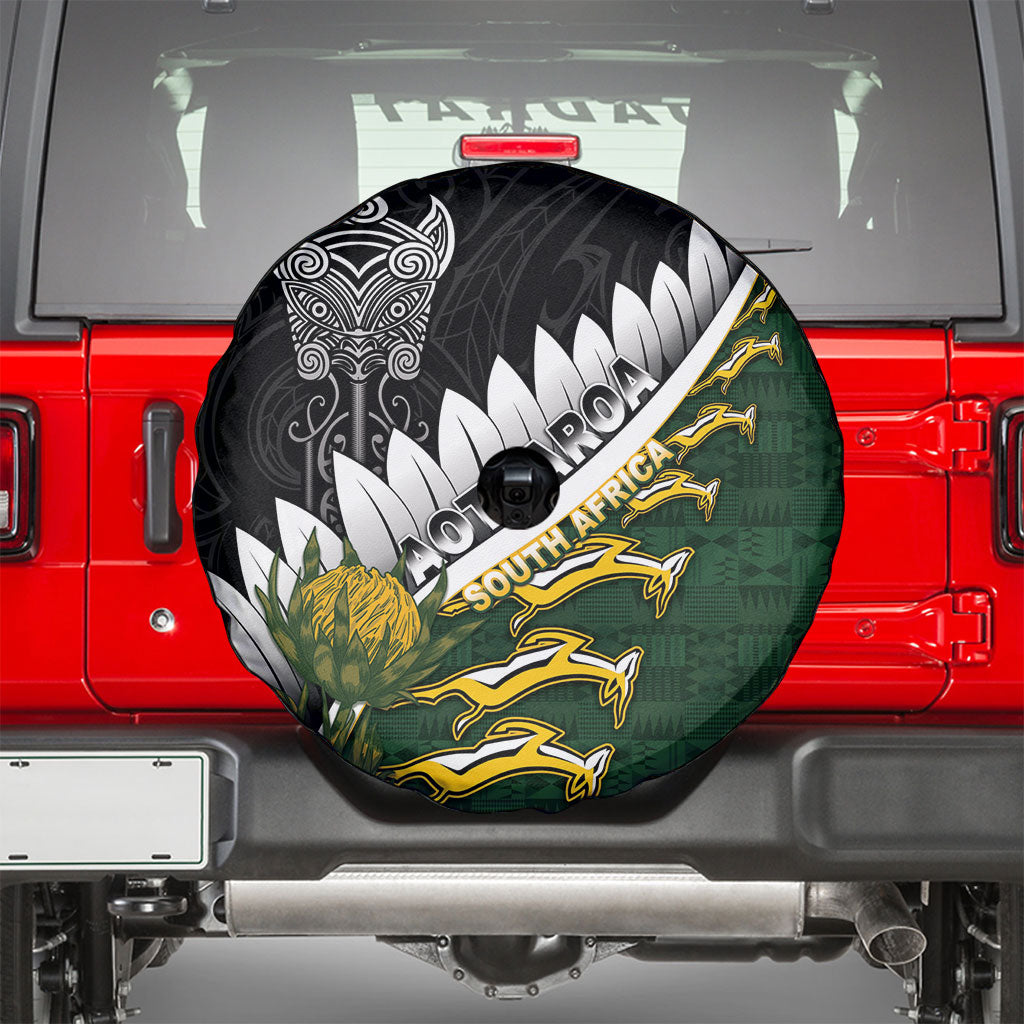 Rugby New Zealand And South Africa Spare Tire Cover Silver Fern With Springboks LT05 - Polynesian Pride