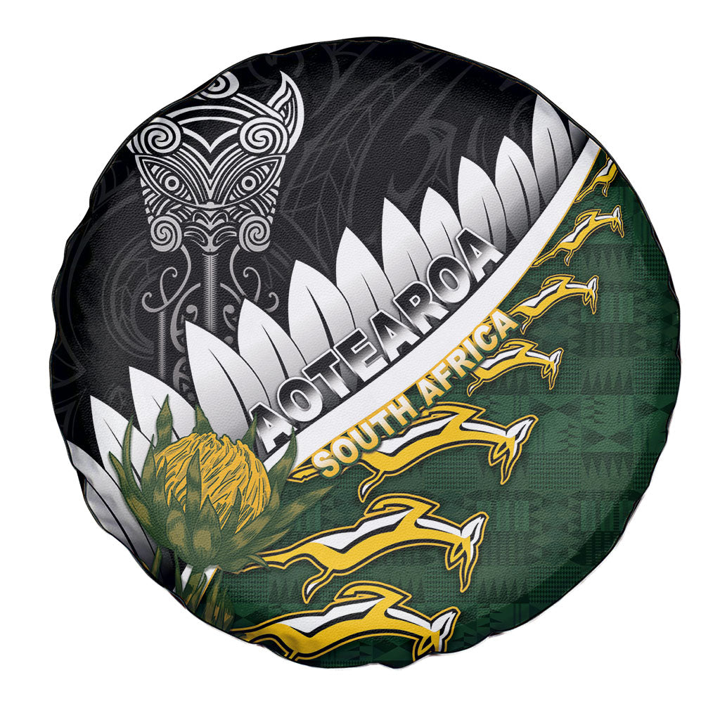 Rugby New Zealand And South Africa Spare Tire Cover Silver Fern With Springboks LT05 - Polynesian Pride