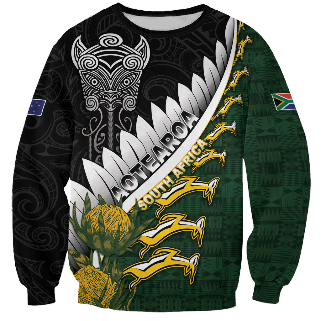 Custom Rugby New Zealand And South Africa Sweatshirt Silver Fern With Springboks