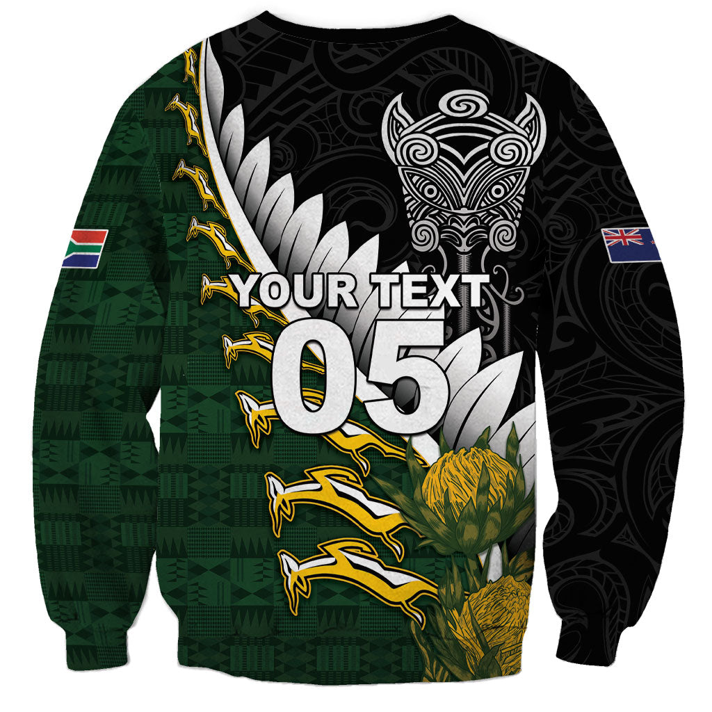 Custom Rugby New Zealand And South Africa Sweatshirt Silver Fern With Springboks