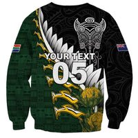 Custom Rugby New Zealand And South Africa Sweatshirt Silver Fern With Springboks