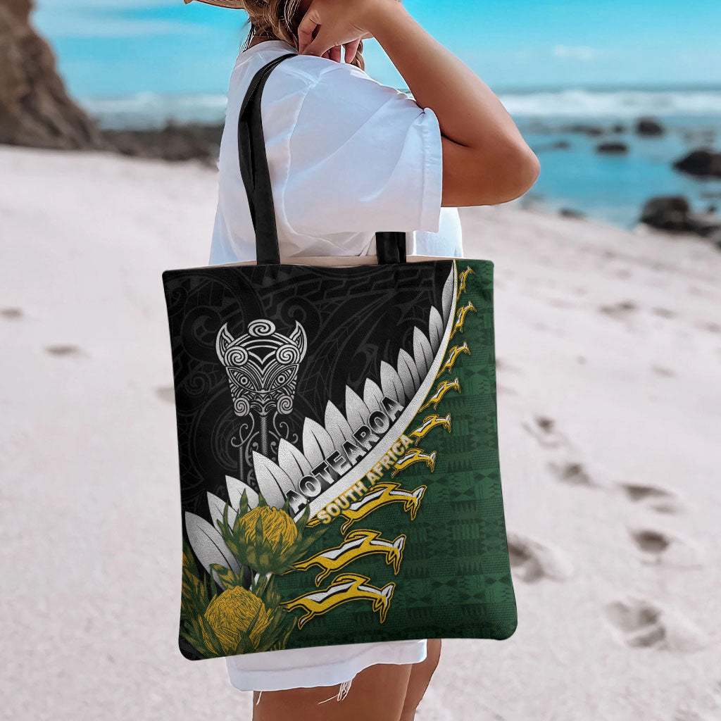 Rugby New Zealand And South Africa Tote Bag Silver Fern With Springboks LT05 - Polynesian Pride