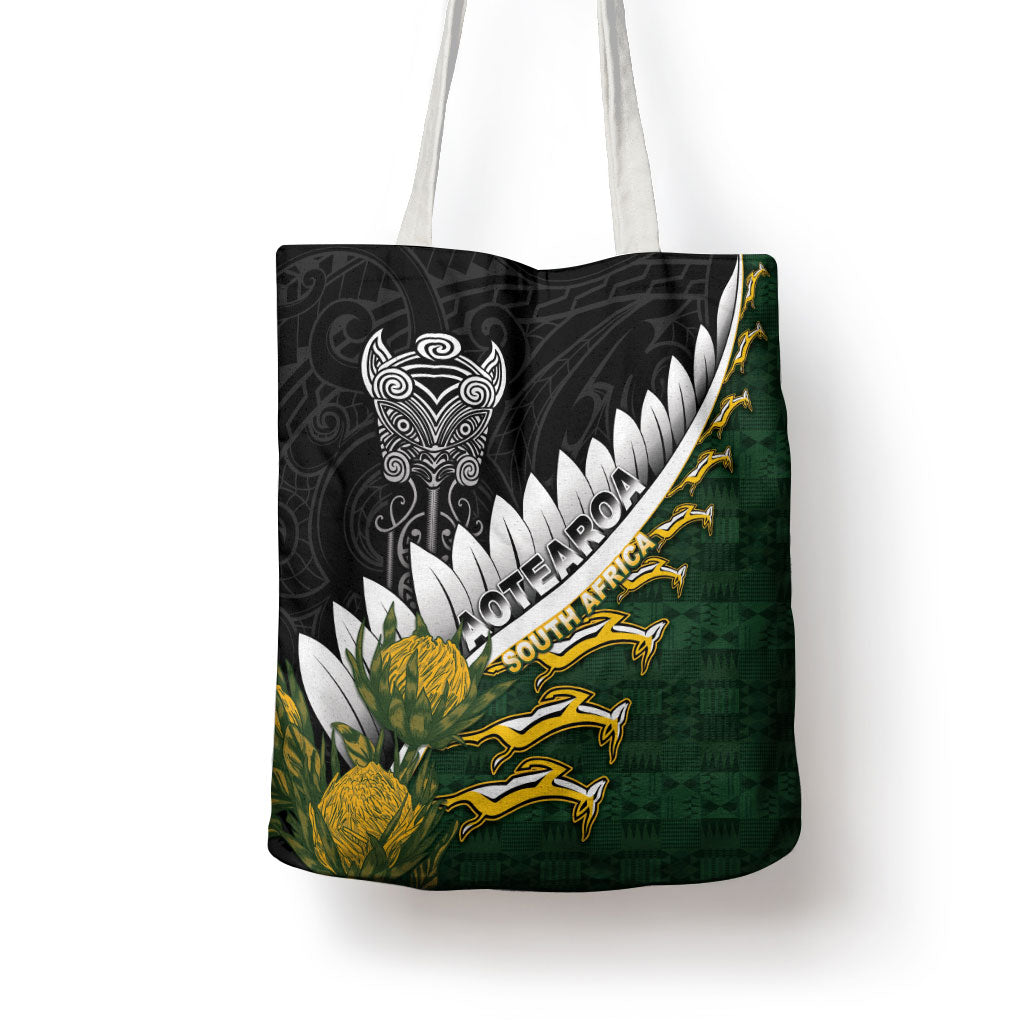 Rugby New Zealand And South Africa Tote Bag Silver Fern With Springboks LT05 - Polynesian Pride