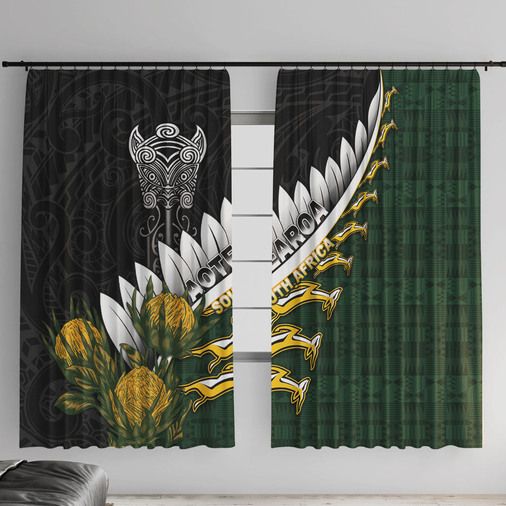 Rugby New Zealand And South Africa Window Curtain Silver Fern With Springboks