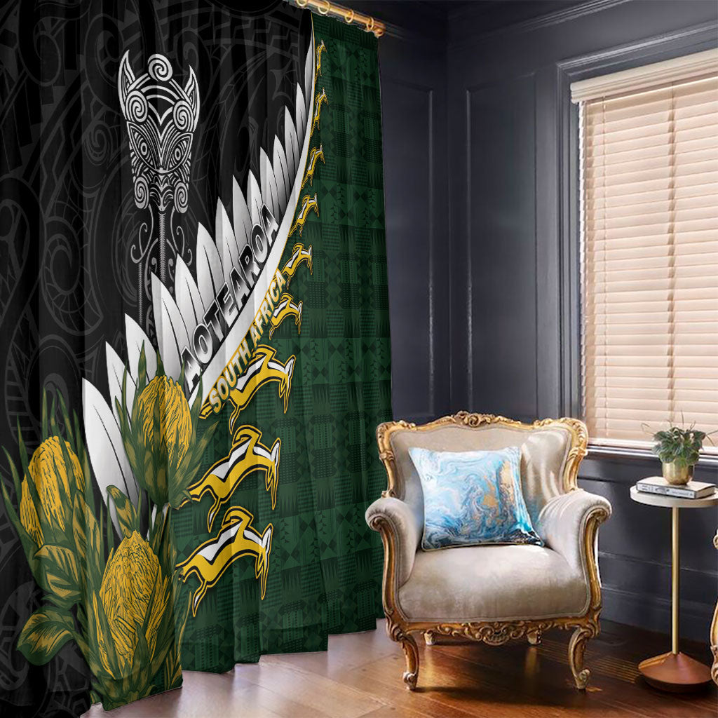 Rugby New Zealand And South Africa Window Curtain Silver Fern With Springboks LT05 - Polynesian Pride