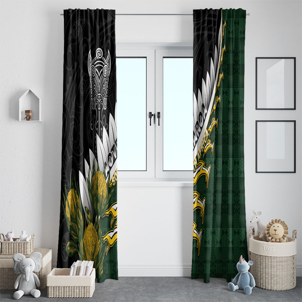 Rugby New Zealand And South Africa Window Curtain Silver Fern With Springboks LT05 - Polynesian Pride
