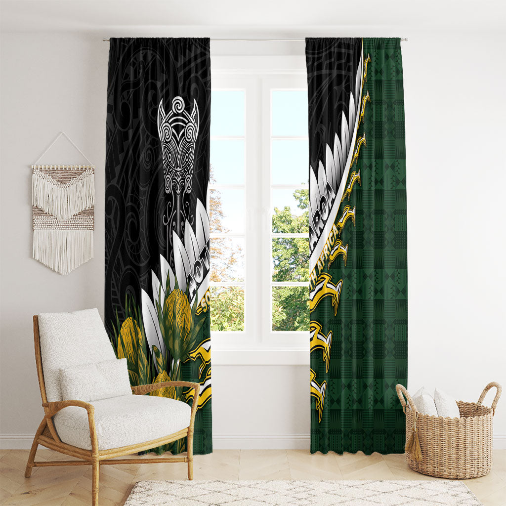 Rugby New Zealand And South Africa Window Curtain Silver Fern With Springboks LT05 - Polynesian Pride