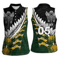 Custom Rugby New Zealand And South Africa Women Sleeveless Polo Shirt Silver Fern With Springboks