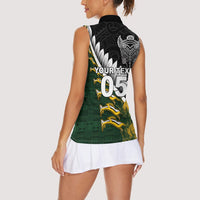 Custom Rugby New Zealand And South Africa Women Sleeveless Polo Shirt Silver Fern With Springboks