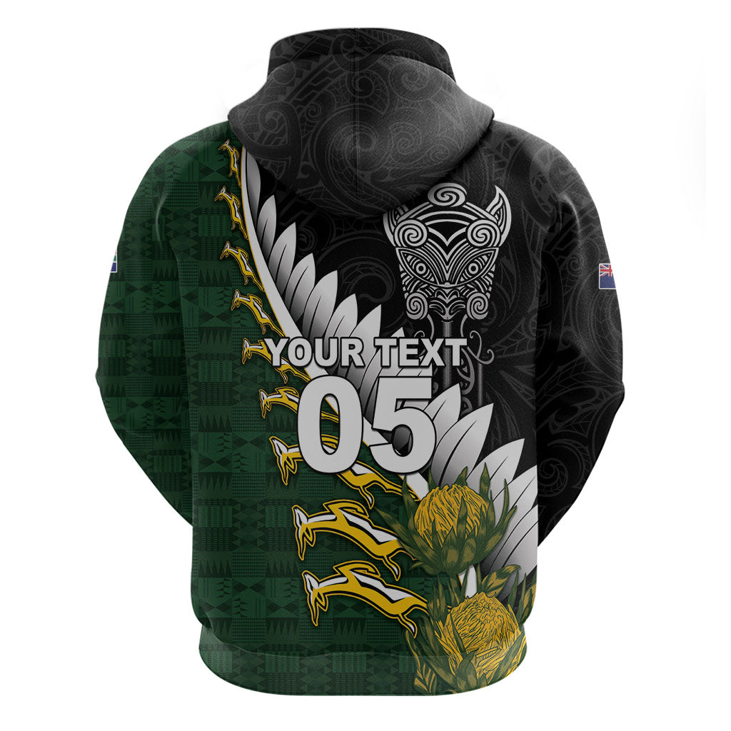 Custom Rugby New Zealand And South Africa Zip Hoodie Silver Fern With Springboks