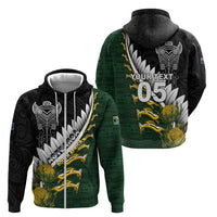 Custom Rugby New Zealand And South Africa Zip Hoodie Silver Fern With Springboks