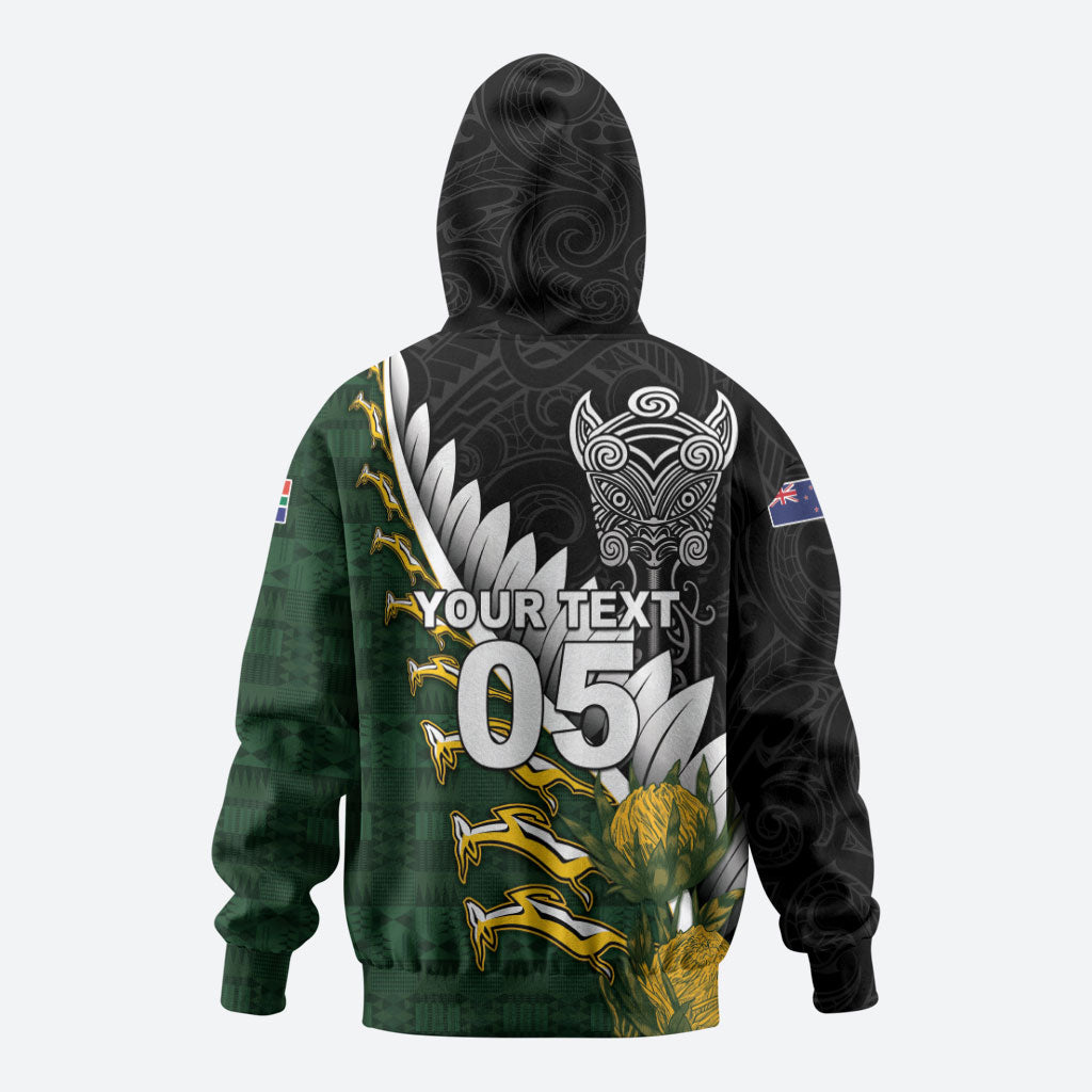 Custom Rugby New Zealand And South Africa Zip Hoodie Silver Fern With Springboks