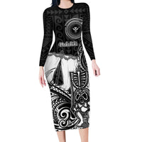 Personalized Hawaii Makahiki Season Family Matching Long Sleeve Bodycon Dress and Hawaiian Shirt Akua Loa Polynesian Pattern LT05 Mom's Dress Black - Polynesian Pride
