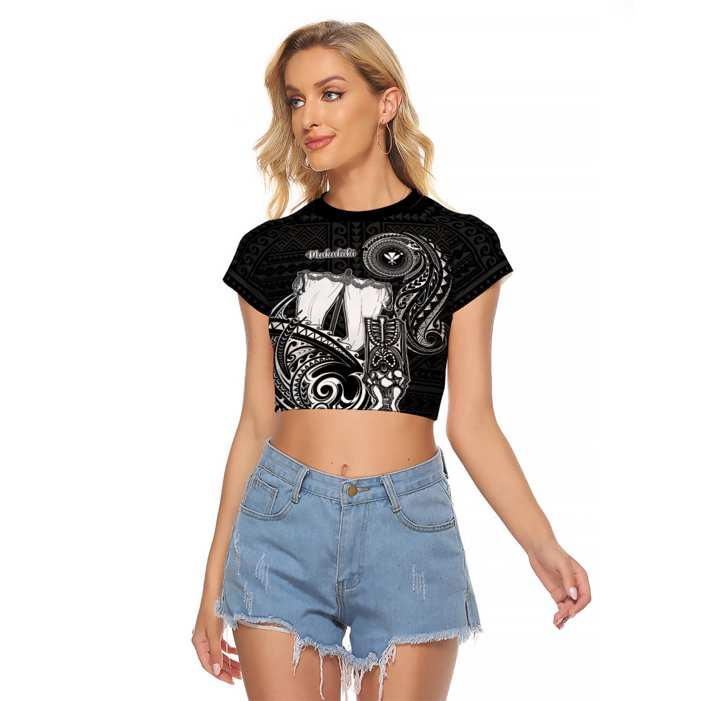 Personalized Hawaii Makahiki Season Raglan Cropped T Shirt Akua Loa Polynesian Pattern LT05 Female Black - Polynesian Pride
