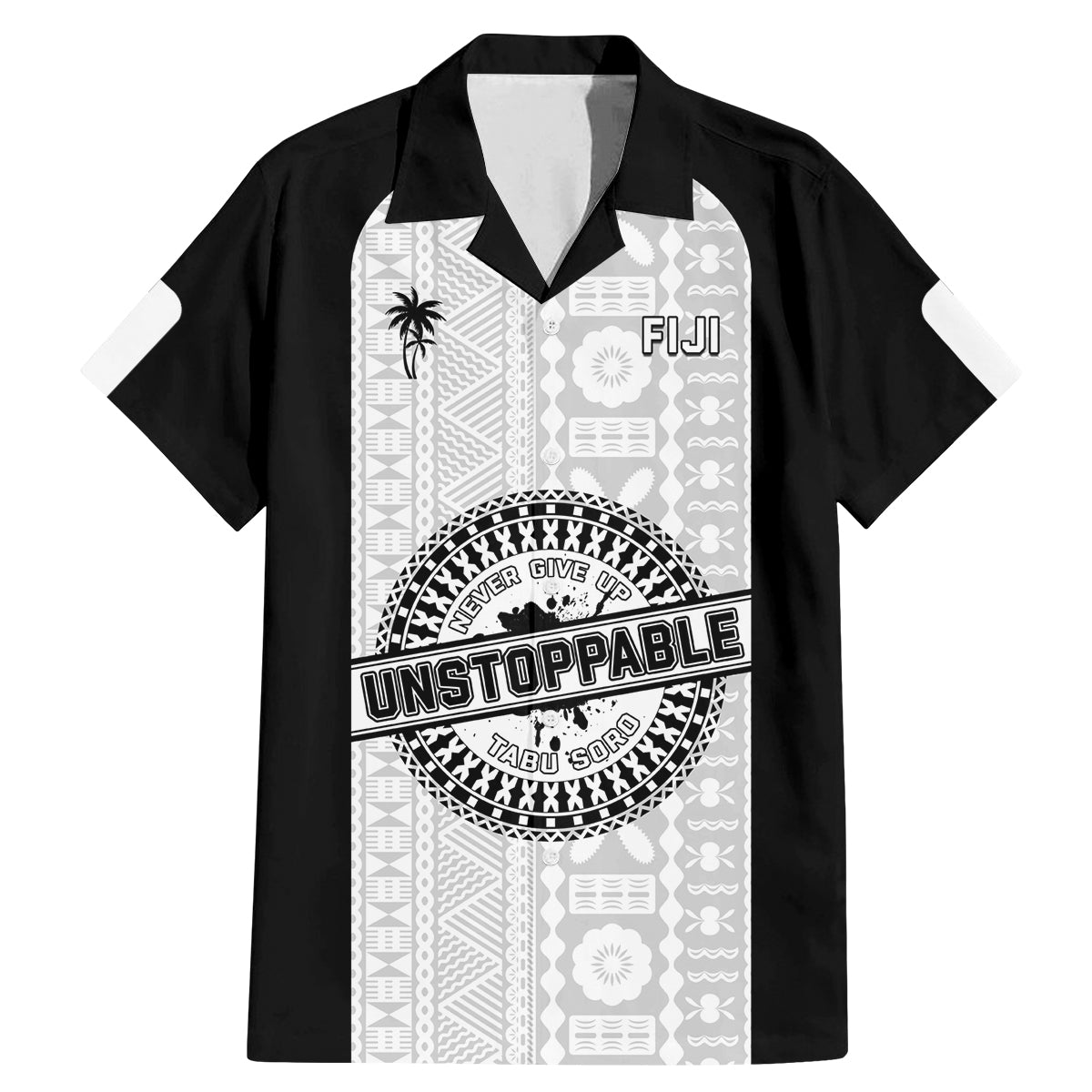 Personalized Fiji Obstacle Race 2023 Family Matching Mermaid Dress and Hawaiian Shirt Never Give Up LT05 Dad's Shirt - Short Sleeve Black - Polynesian Pride
