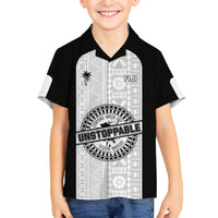Personalized Fiji Obstacle Race 2023 Family Matching Off Shoulder Maxi Dress and Hawaiian Shirt Never Give Up LT05 Son's Shirt Black - Polynesian Pride