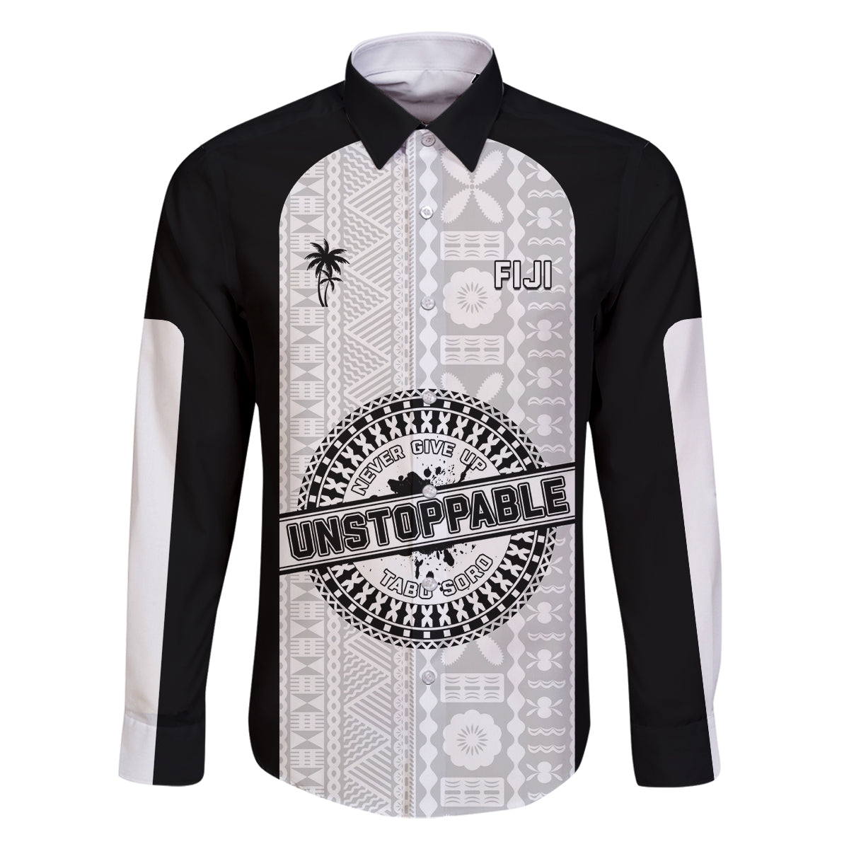 Personalized Fiji Obstacle Race 2023 Family Matching Off Shoulder Short Dress and Hawaiian Shirt Never Give Up LT05 Dad's Shirt - Long Sleeve Black - Polynesian Pride