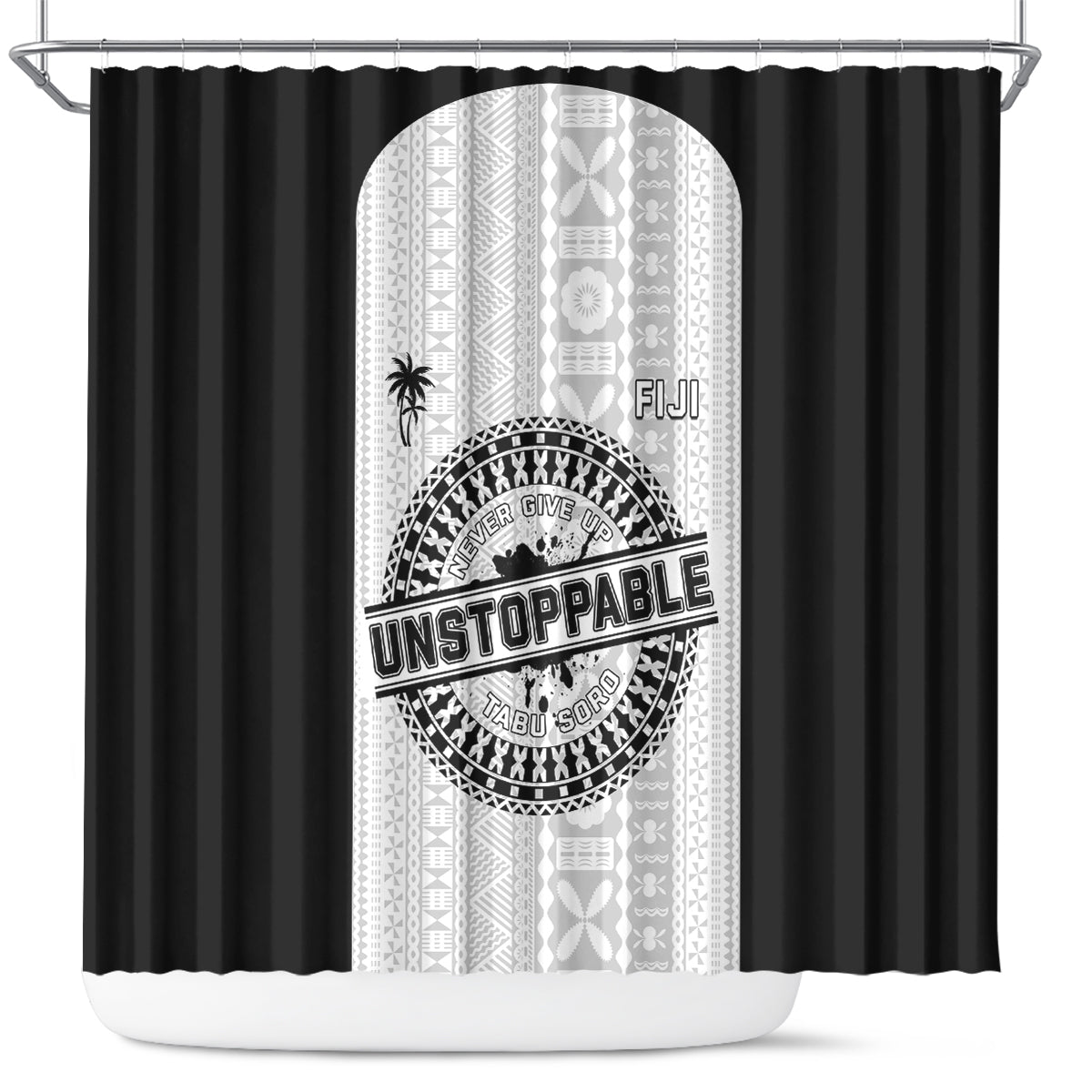 Fiji Obstacle Race 2023 Shower Curtain Never Give Up LT05 Black - Polynesian Pride