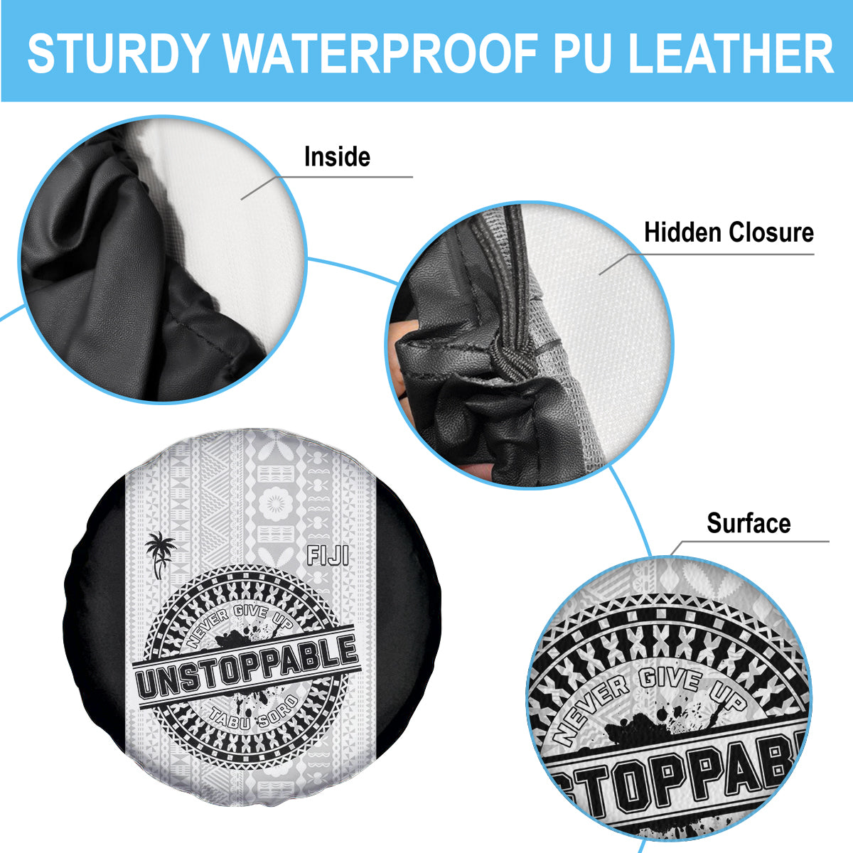 Fiji Obstacle Race 2023 Spare Tire Cover Never Give Up LT05 - Polynesian Pride