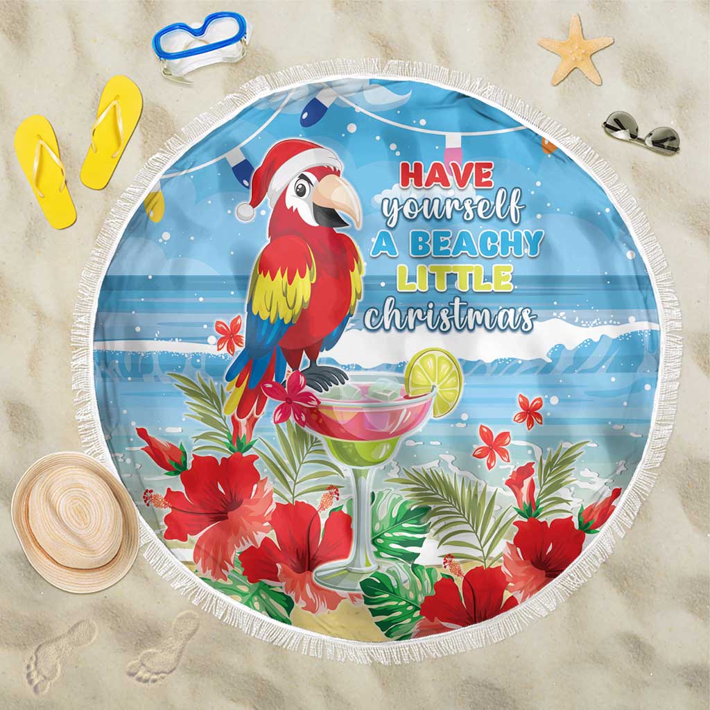 Hawaii Christmas Beach Blanket Funny Macaw Parrot Tropical Vibe