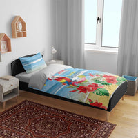 Hawaii Christmas Bedding Set Funny Macaw Parrot Tropical Vibe
