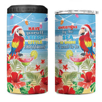 Hawaii Christmas 4 in 1 Can Cooler Tumbler Funny Macaw Parrot Tropical Vibe