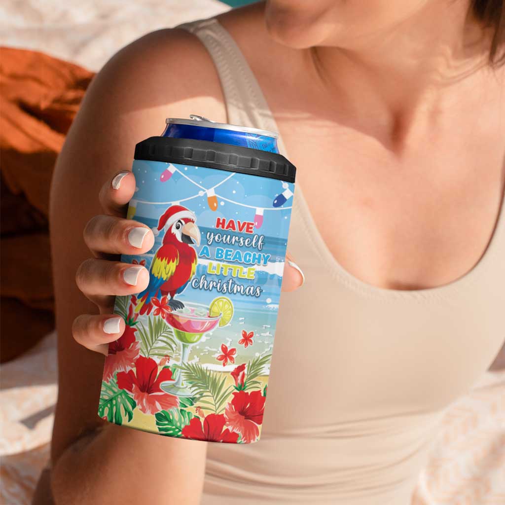 Hawaii Christmas 4 in 1 Can Cooler Tumbler Funny Macaw Parrot Tropical Vibe