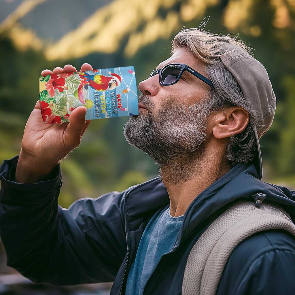 Hawaii Christmas 4 in 1 Can Cooler Tumbler Funny Macaw Parrot Tropical Vibe