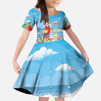 Hawaii Christmas Family Matching Off The Shoulder Long Sleeve Dress and Hawaiian Shirt Funny Macaw Parrot Tropical Vibe LT05 Daughter's Dress Blue - Polynesian Pride