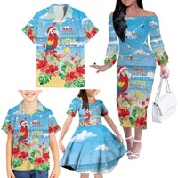Hawaii Christmas Family Matching Off The Shoulder Long Sleeve Dress and Hawaiian Shirt Funny Macaw Parrot Tropical Vibe LT05 - Polynesian Pride