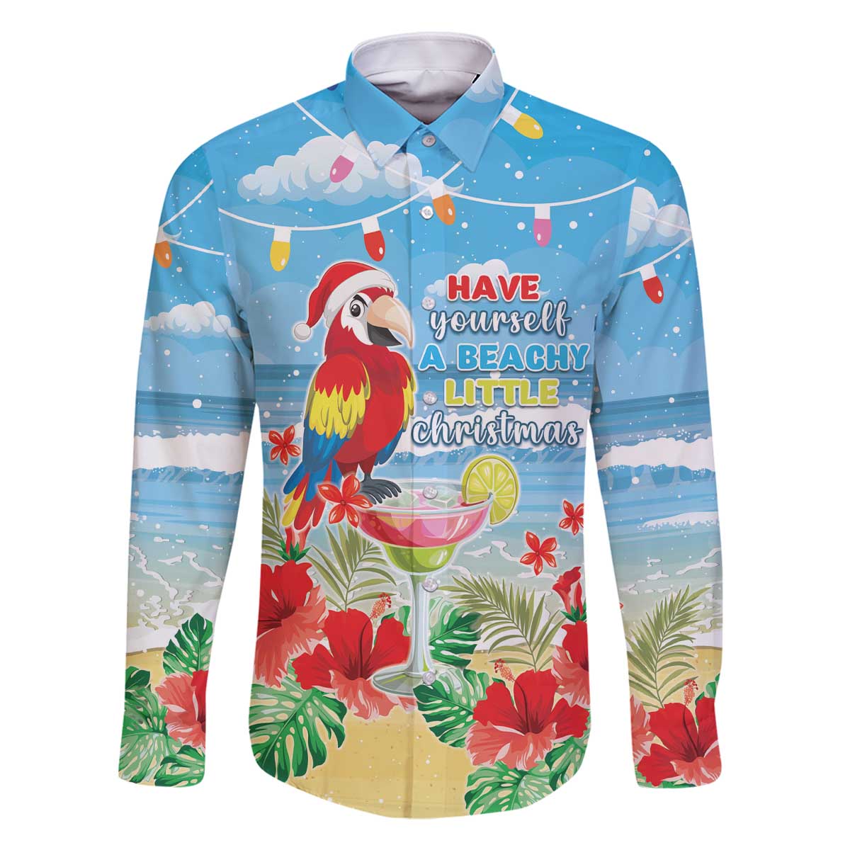 Hawaii Christmas Family Matching Off The Shoulder Long Sleeve Dress and Hawaiian Shirt Funny Macaw Parrot Tropical Vibe LT05 Dad's Shirt - Long Sleeve Blue - Polynesian Pride
