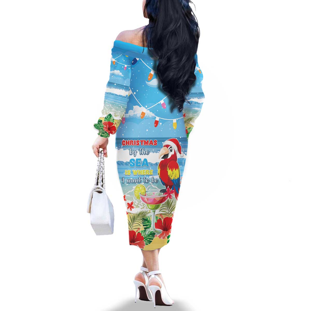 Hawaii Christmas Family Matching Off The Shoulder Long Sleeve Dress and Hawaiian Shirt Funny Macaw Parrot Tropical Vibe LT05 - Polynesian Pride
