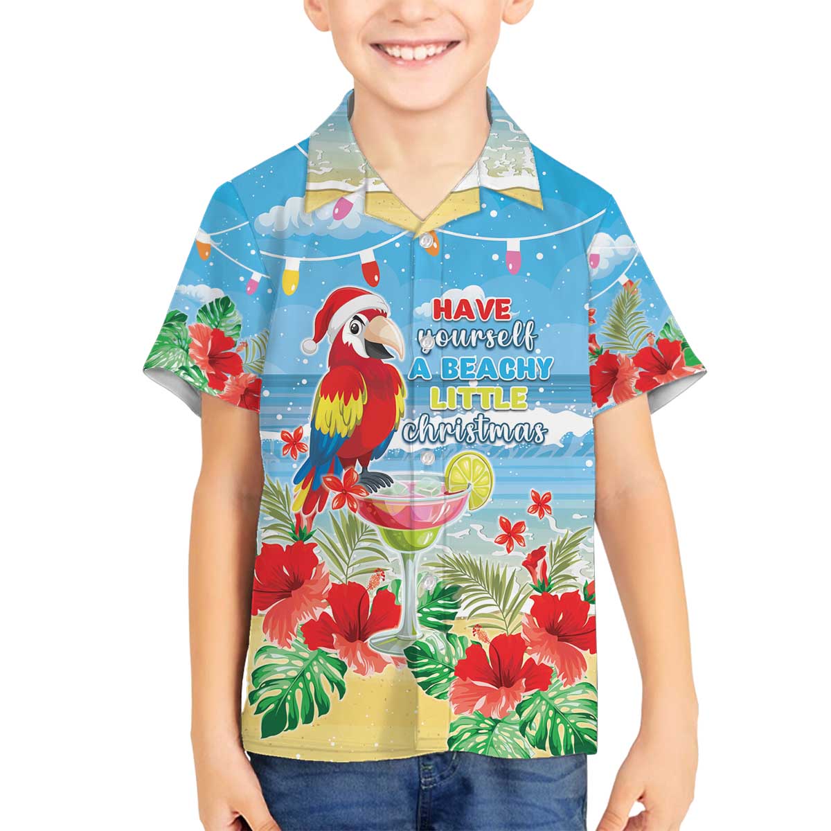 Hawaii Christmas Family Matching Off The Shoulder Long Sleeve Dress and Hawaiian Shirt Funny Macaw Parrot Tropical Vibe LT05 Son's Shirt Blue - Polynesian Pride