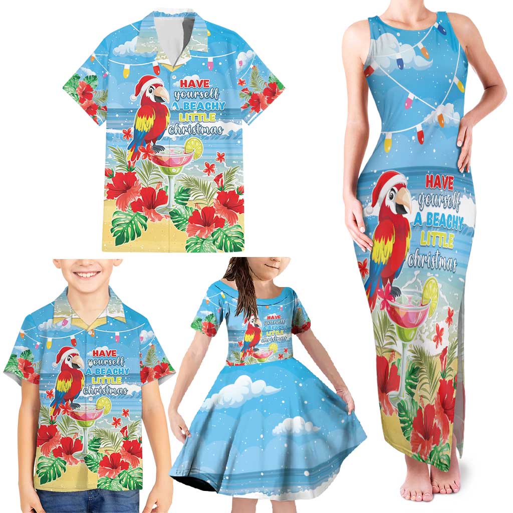 Hawaii Christmas Family Matching Tank Maxi Dress and Hawaiian Shirt Funny Macaw Parrot Tropical Vibe