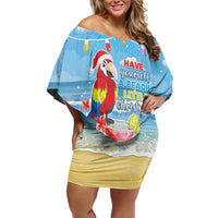 Hawaii Christmas Off Shoulder Short Dress Funny Macaw Parrot Tropical Vibe