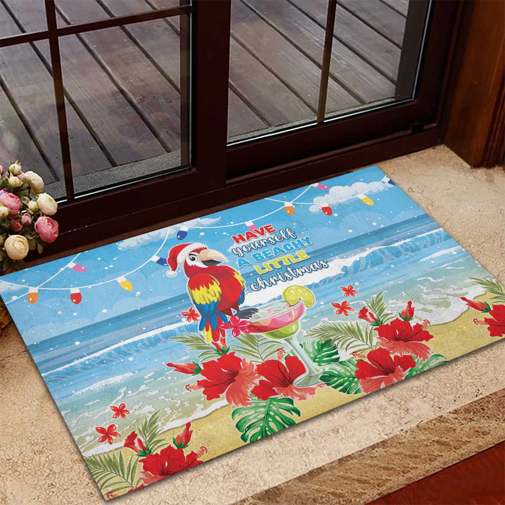 Hawaii Christmas Rubber Doormat Funny Macaw Parrot Tropical Vibe