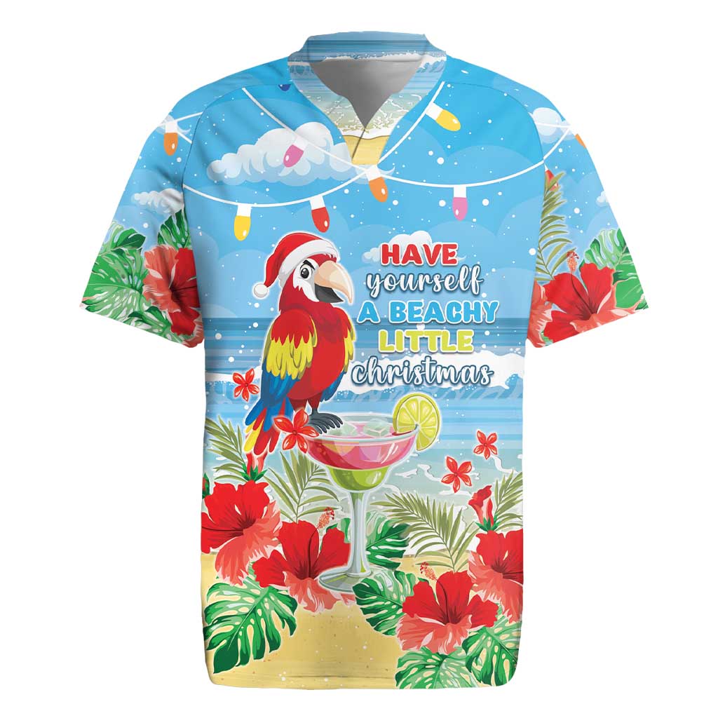 Hawaii Christmas Rugby Jersey Funny Macaw Parrot Tropical Vibe