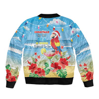 Hawaii Christmas Sleeve Zip Bomber Jacket Funny Macaw Parrot Tropical Vibe