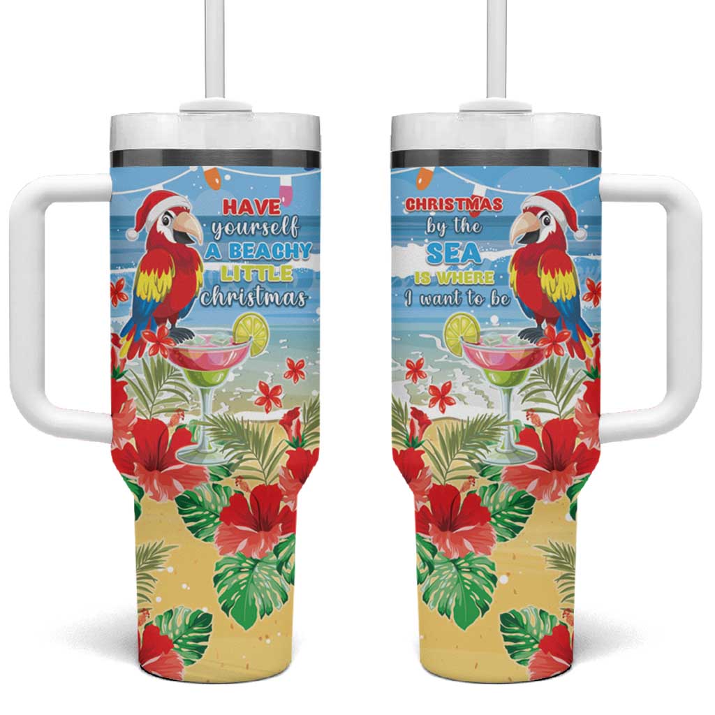 Hawaii Christmas Tumbler With Handle Funny Macaw Parrot Tropical Vibe